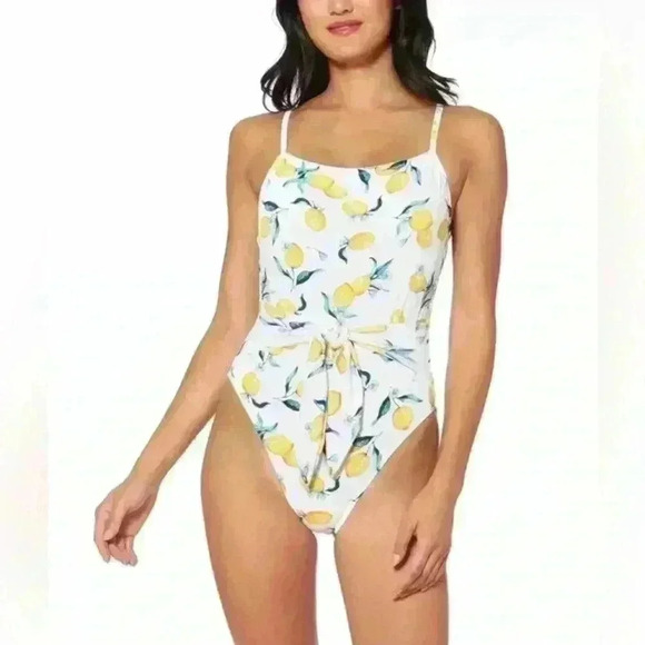 Jessica Simpson LEMONS Nice Lemons Tie-Waist‎ One-Piece Swimsuit Size M - Picture 1 of 12